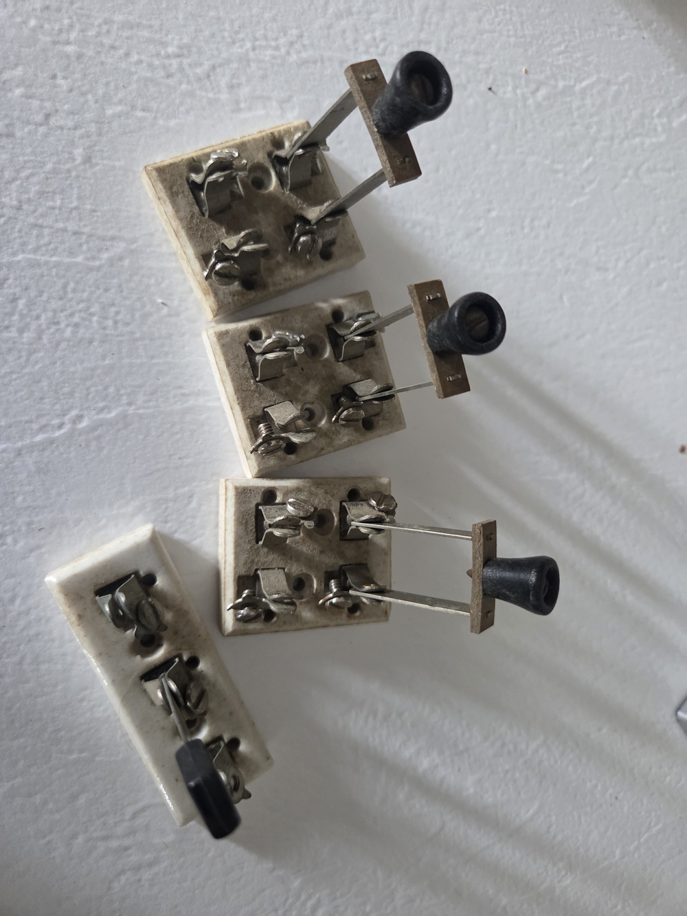 Leviton Vintage Miniature Knife Switches (3) 1918 and (1) 1917 Models